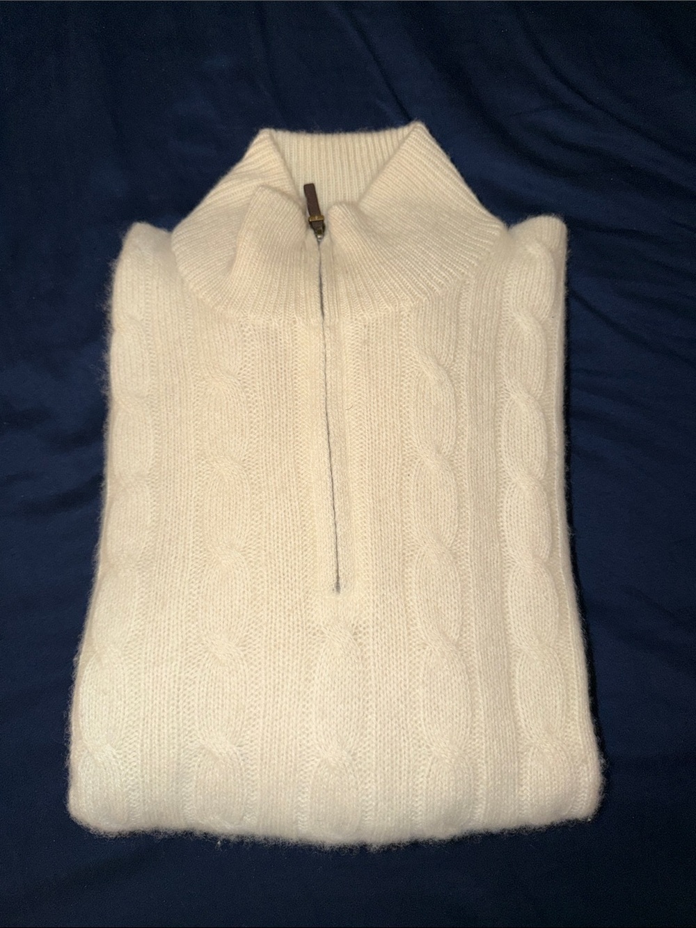 Polo Ralph Lauren Cashmere Cable Knit Quarter Zip in Cream Size L - MSRP $548